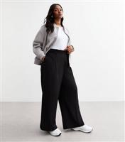 Women's Plus Size Black Belted Palazzo Trousers Curves New Look