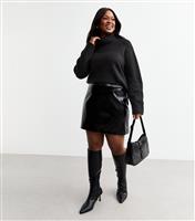 Women's Plus Size Black Vinyl Faux Leather A-Line Mini Skirt Curves New Look