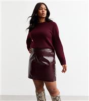 Women's Plus Size Burgundy Vinyl Faux Leather A-Line Mini Skirt Curves New Look