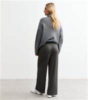 Women's Maternity Dark Grey Wide Rib Jersey Trousers New Look