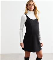 Women's Maternity Black Textured Pinafore Dress New Look