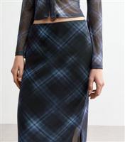 Women's Navy Check Mesh Midi Skirt New Look