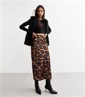 Women's Brown Leopard Print Satin Midi Skirt New Look