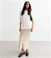 Women's Cream Crinkled Satin Midi Skirt New Look