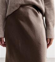 Women's Brown Crinkled Satin Midi Skirt New Look