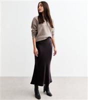Women's Dark Purple Crinkled Satin Midi Skirt New Look