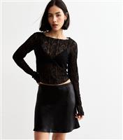 Women's Black Crinkled Satin Mini Skirt New Look