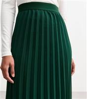 Women's Dark Green Pleated Chiffon Midi Skirt New Look