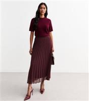 Women's Burgundy Pleated Chiffon Midi Skirt New Look