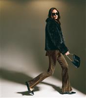 Women's Gold Glitter Stretch Jersey Flared Trousers New Look