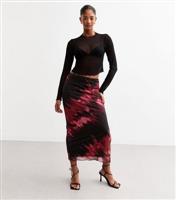 Women's Red Abstract Print Mesh Midi Skirt New Look