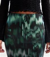 Women's Green Abstract Print Mesh Midi Skirt New Look
