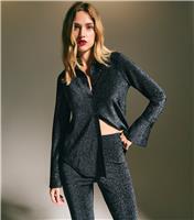 Women's Black Metallic Flared Cuff Shirt New Look