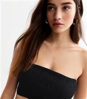 Women's Black Shirred Bandeau Crop Top New Look