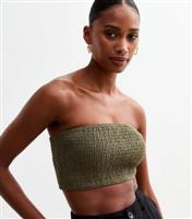 Women's Olive Shirred Bandeau Crop Top New Look