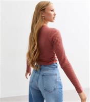 Girls' Deep Pink Ribbed Pointelle Top New Look