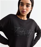 Women's Black Soft Touch E'Toile Slogan Top New Look
