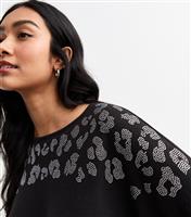 Women's Black Embellished Leopard Top New Look