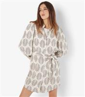 Women's Stone Linen-Blend Leaf Print Mini Shirt Dress Apricot New Look