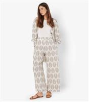 Women's Stone Linen-Blend Leaf Print Wide Leg Trousers Apricot New Look