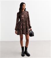Women's Brown Swirl Print Mini Dress New Look