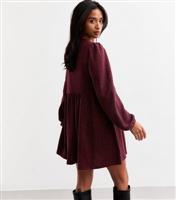 Women's Petite Burgundy Soft Touch Mini Smock Dress New Look