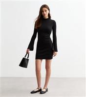 Women's Black Fluted Sleeve Ribbed Mini Dress New Look