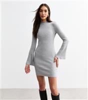Women's Grey Fluted Sleeve Ribbed Mini Dress New Look
