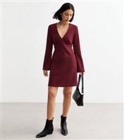Women's Burgundy Long Sleeve Crinkle Mini Dress New Look