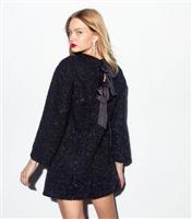 Women's Black Bow Back Tinsel Long Sleeve Micro Mini Dress New Look