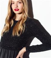 Women's Black 2-In-1 Tinsel Top Long Sleeve Midi Dress New Look