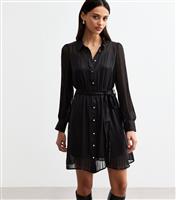 Women's Black Striped Chiffon Mini Shirt Dress New Look