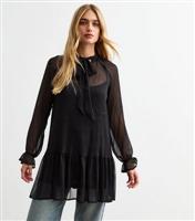 Women's Black Pussybow Chiffon Mini Dress New Look