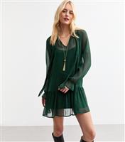 Women's Tall Dark Green Tiered Hem Chiffon Mini Dress New Look