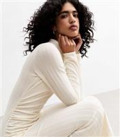 Women's Cream Wide Rib Side Slit Midi Dress New Look