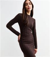 Women's Brown Wide Rib Side Slit Midi Dress New Look