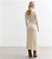 Women's Petite Cream High Neck Ribbed Midi Dress New Look