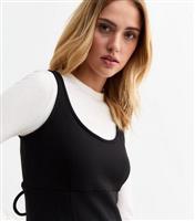 Women's Black Crepe Sleeveless Mini Pinafore Dress New Look