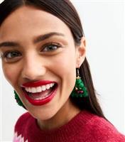 Green Christmas Tree Embellished Earrings New Look