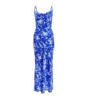 Women's Blue Floral Smudge Print Cowl Neck Midi Dress Quiz New Look