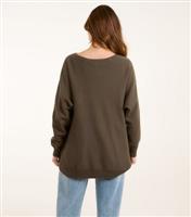 Women's Khaki Side Button Oversized Jumper Blue Vanilla New Look