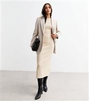 Women's Cream Ribbed Crew Neck Midi Dress New Look