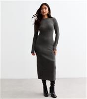 Women's Petite Grey Ribbed Midi Dress New Look