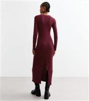 Women's Tall Burgundy Ribbed Jersey Midi Dress New Look