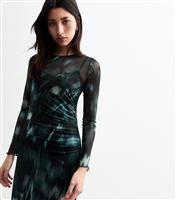 Women's Green Printed Ruched Mesh Midi Dress New Look
