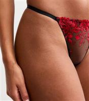 Women's Red Floral Embroidered Thong New Look