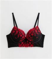 Women's Black Floral Embroidered Mesh Push Up Bra New Look