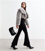 Women's Grey Faux Fur Cropped Jacket Cameo Rose New Look
