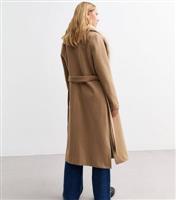 Women's Camel Faux Fur Collar Belted Coat New Look