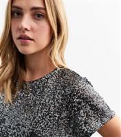 Women's Silver 2-in-1 Sequin Top Mini Slip Dress New Look